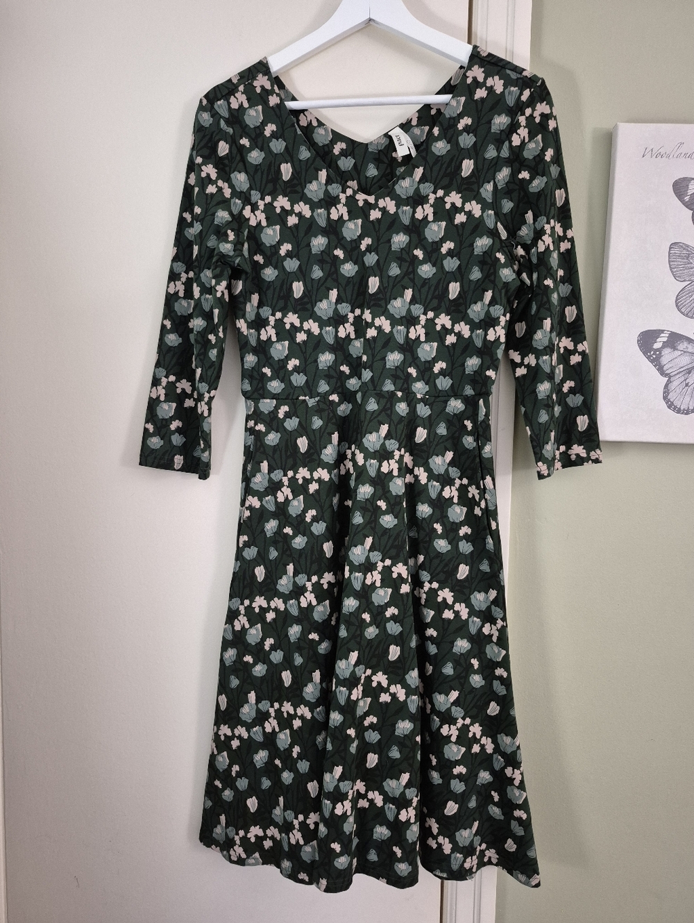 EUC Pact Fit-and-flare Floral Midi Dress, Pockets, Organic Cotton, S